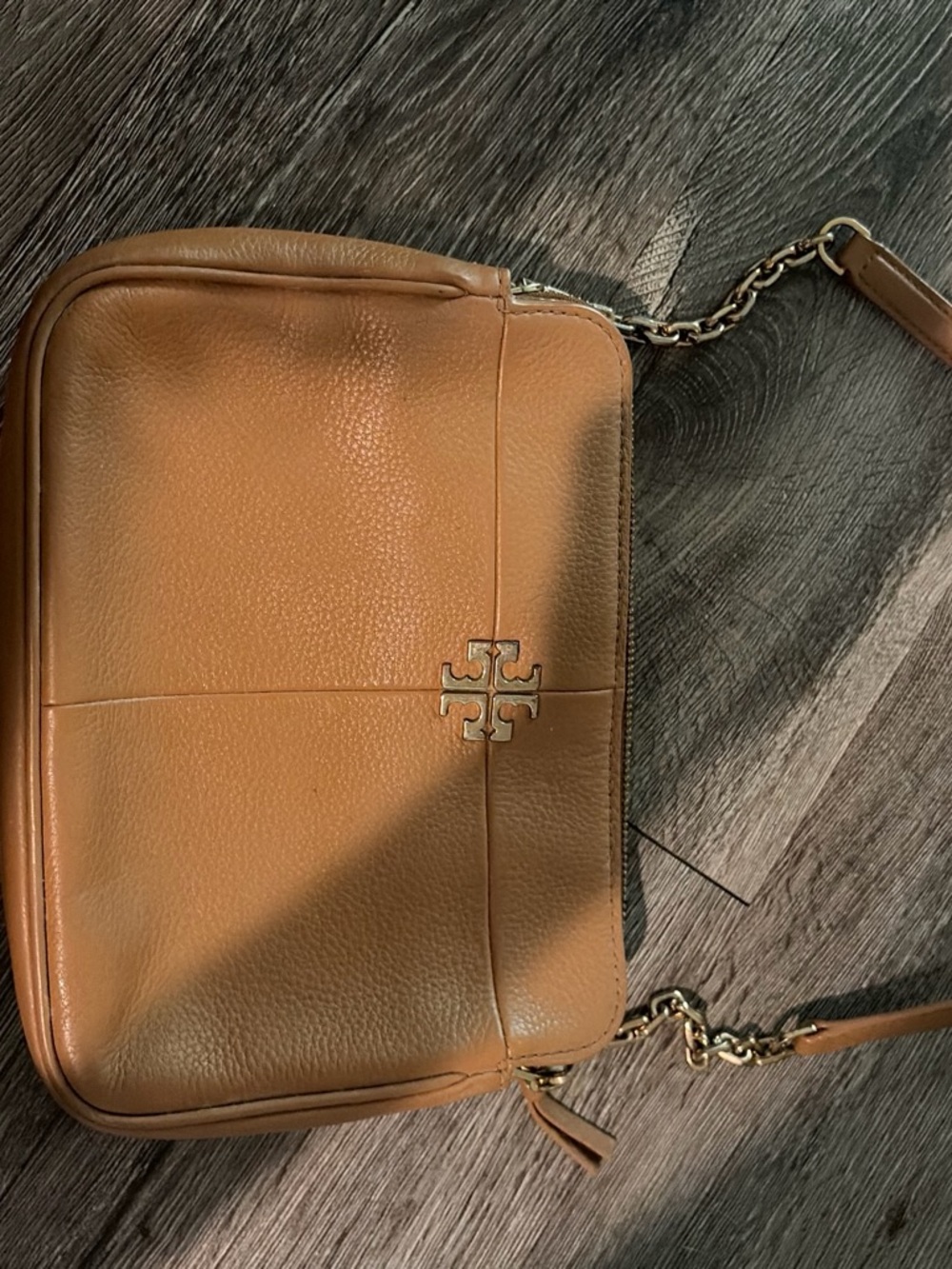 Tory Burch Tan Leather Chain Strap Messenger